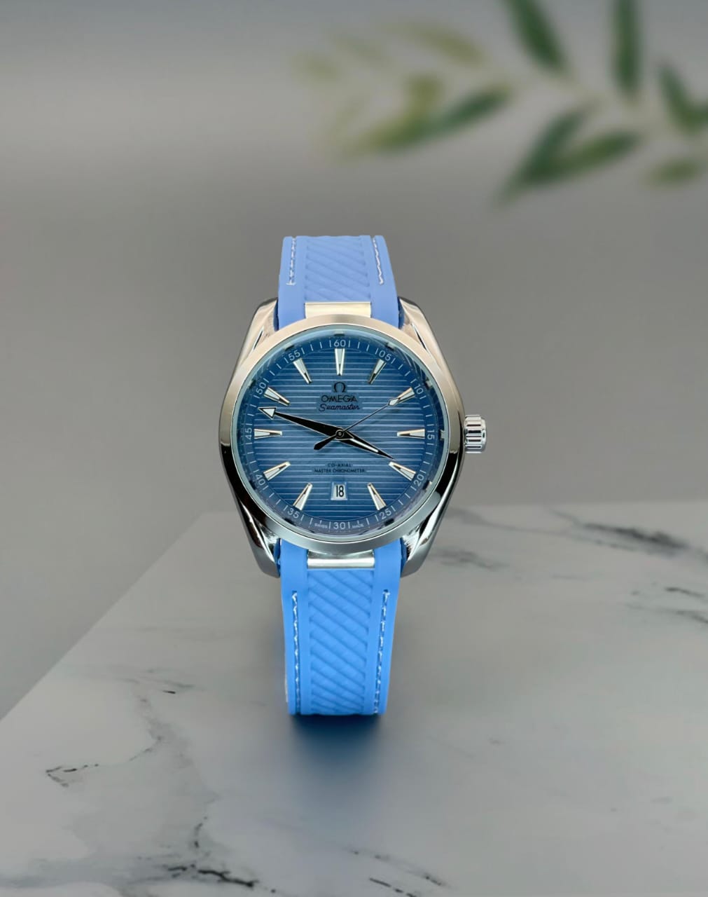 Omega seamaster silver blue — zoomed view