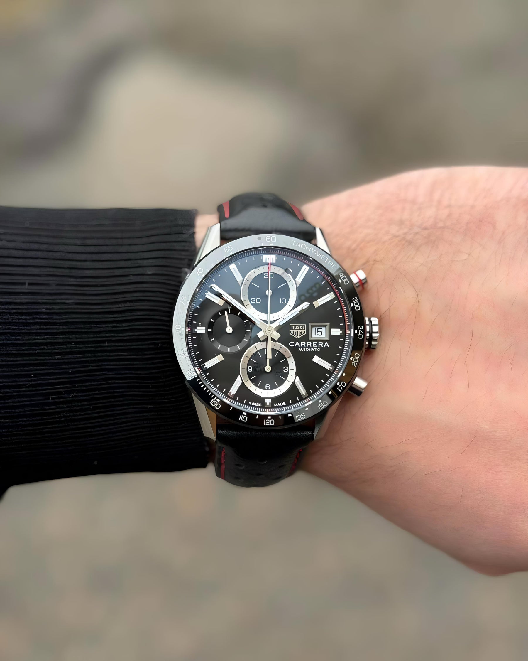 Tag Carrera, black leathe  Luxurious timepiece 🤩 — zoomed view
