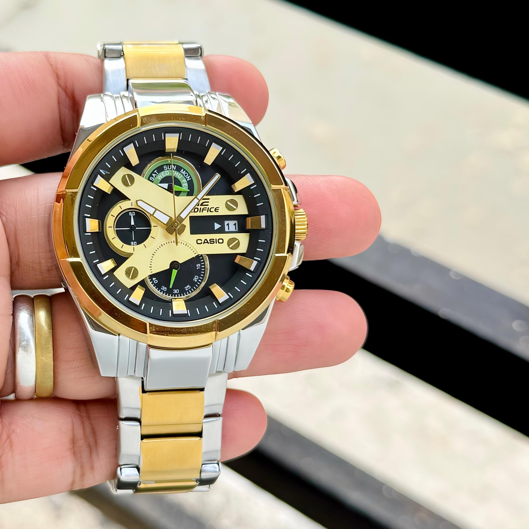 All New Casio Edifice EFR540, Premium Gold Silver Series Live Hands-On 💛 — zoomed view