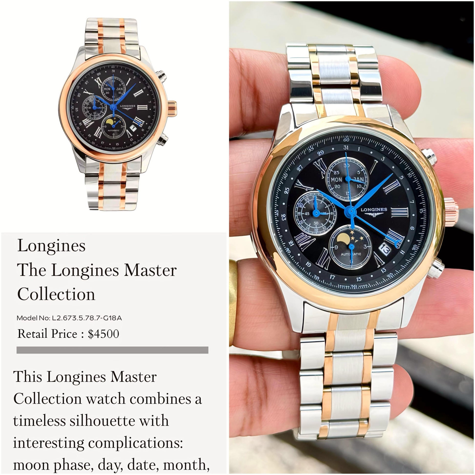 All New & Exclusive Longines Premium Master Collection Rose - Gold Silver Un-boxed🤩