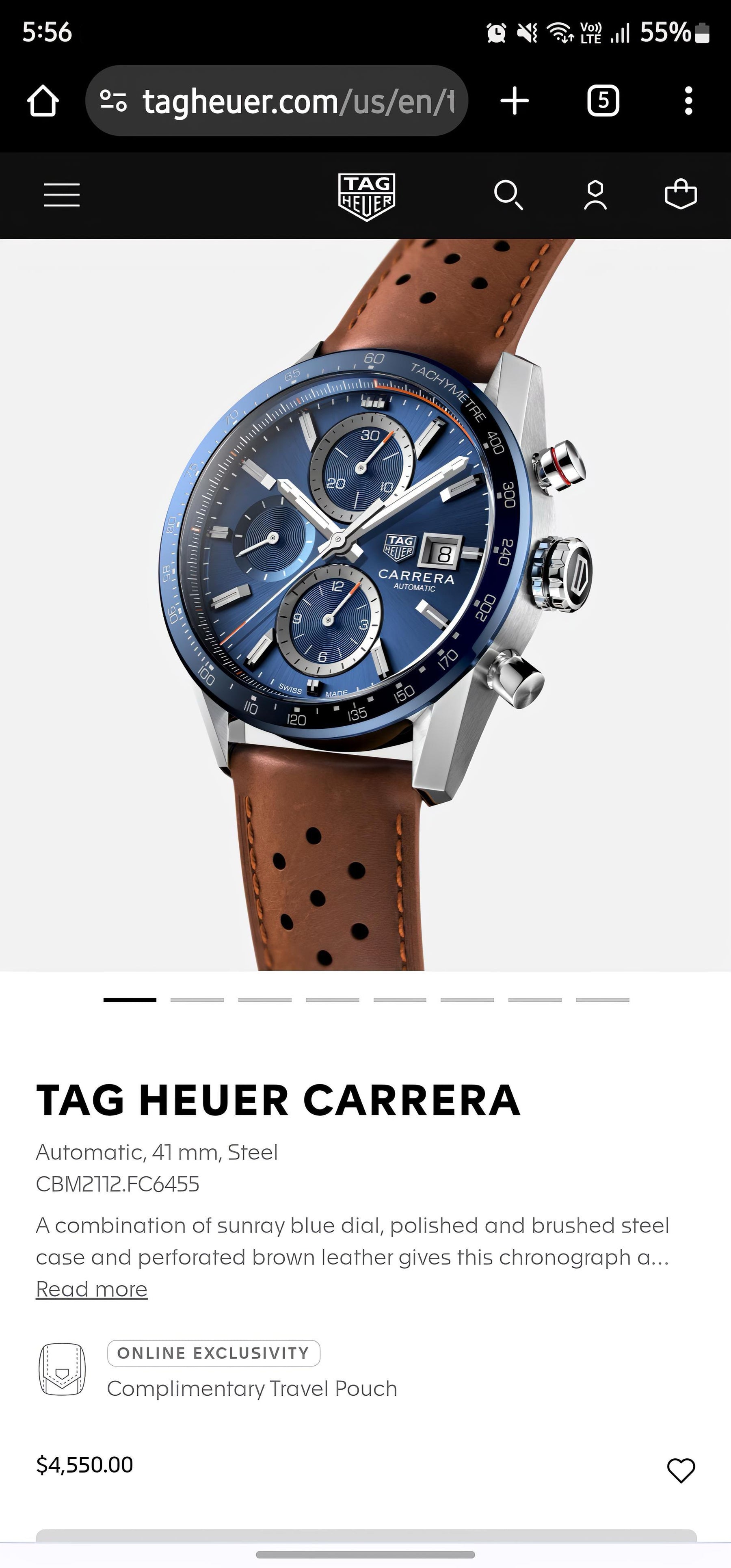 Tag Heuer Model - Carrera Chronograph ; Model No - CBM2112.FC6455 — zoomed view