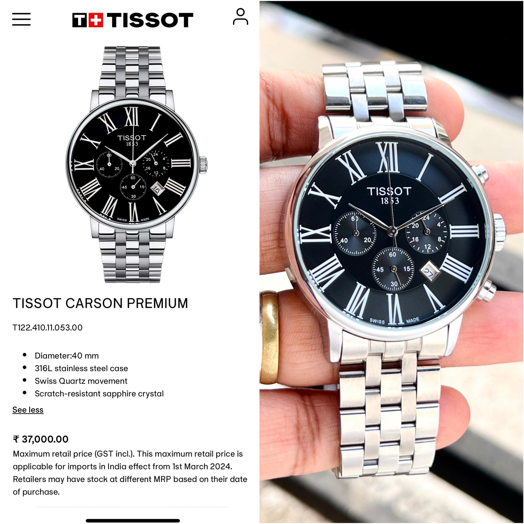 Tissot journey to create the perfect looking time-piece for the elegant wearing gentleman in any occasion — zoomed view