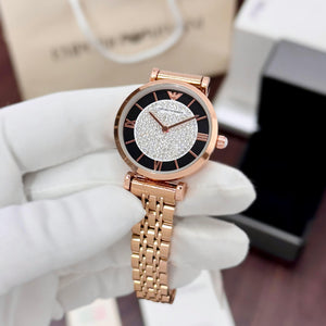 stainless steel rose gold watch Featuring Diamond face in the middle dial