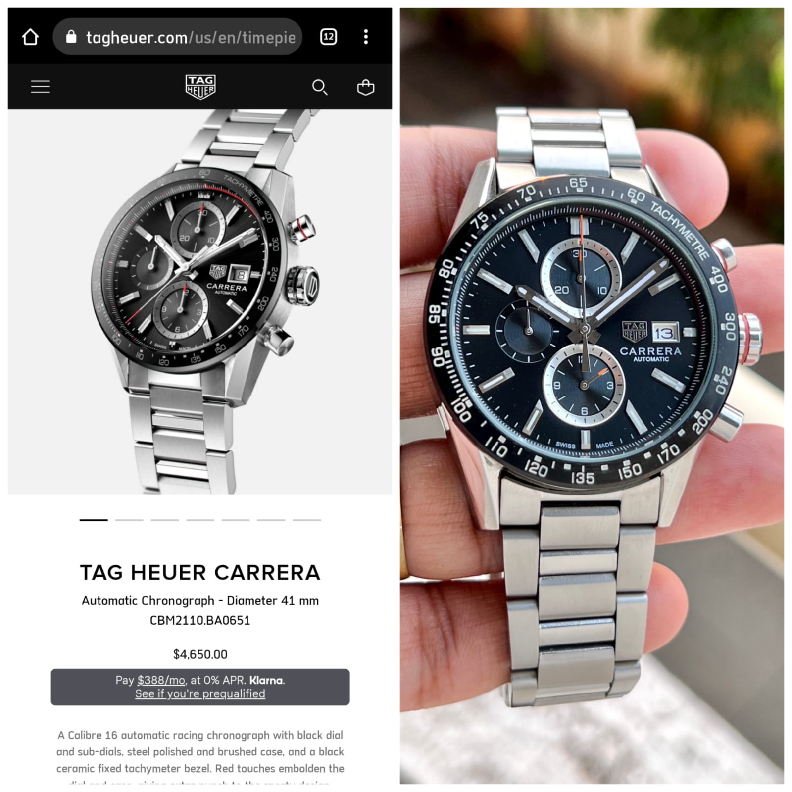 Tag Heuer Model: Carrera Chronograph CBM — zoomed view