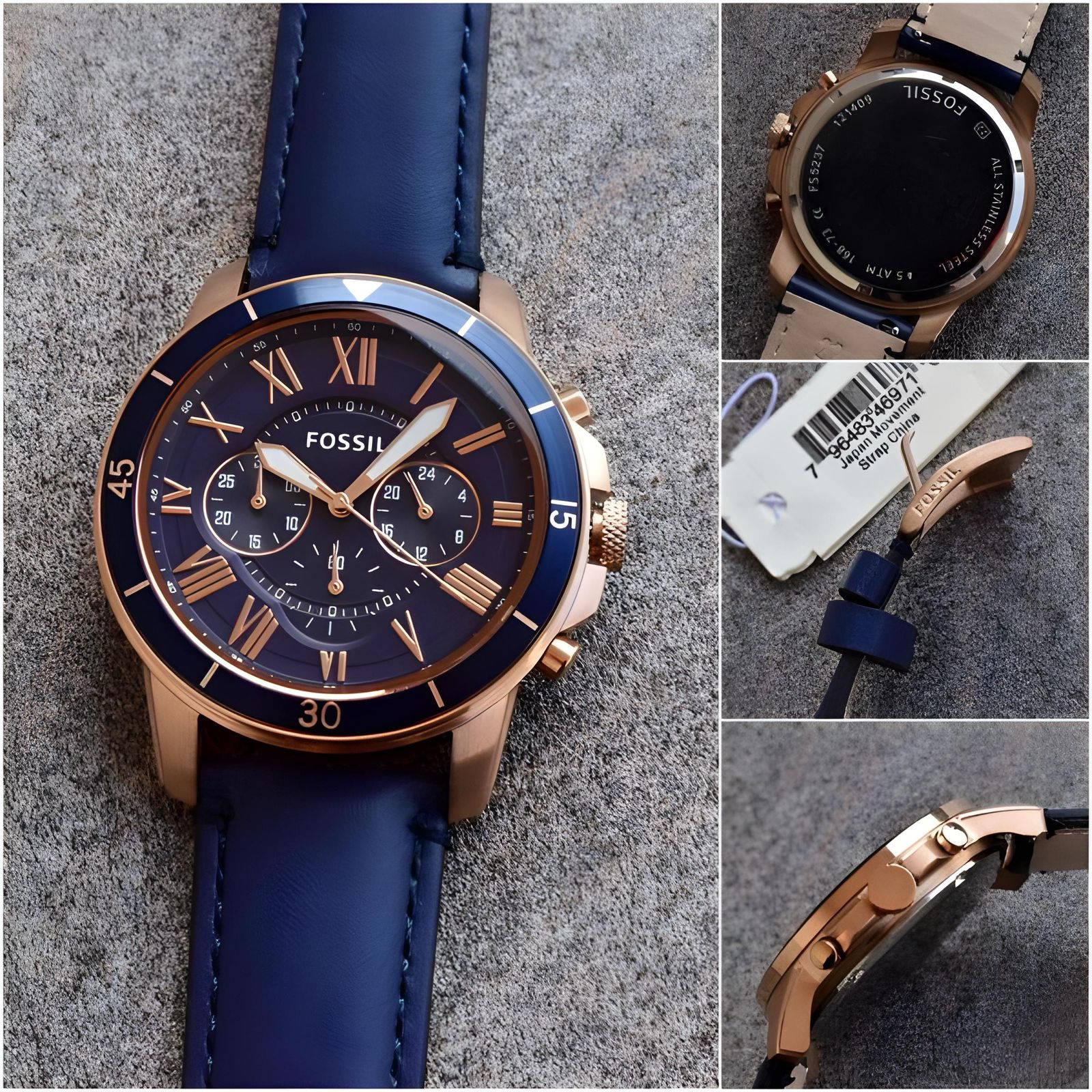 FossilGrant Analog Multi-Function Navy Dial Navy Leather Men's Watch FS4835