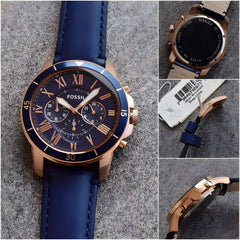 FossilGrant Analog Multi-Function Navy Dial Navy Leather Men's Watch FS4835