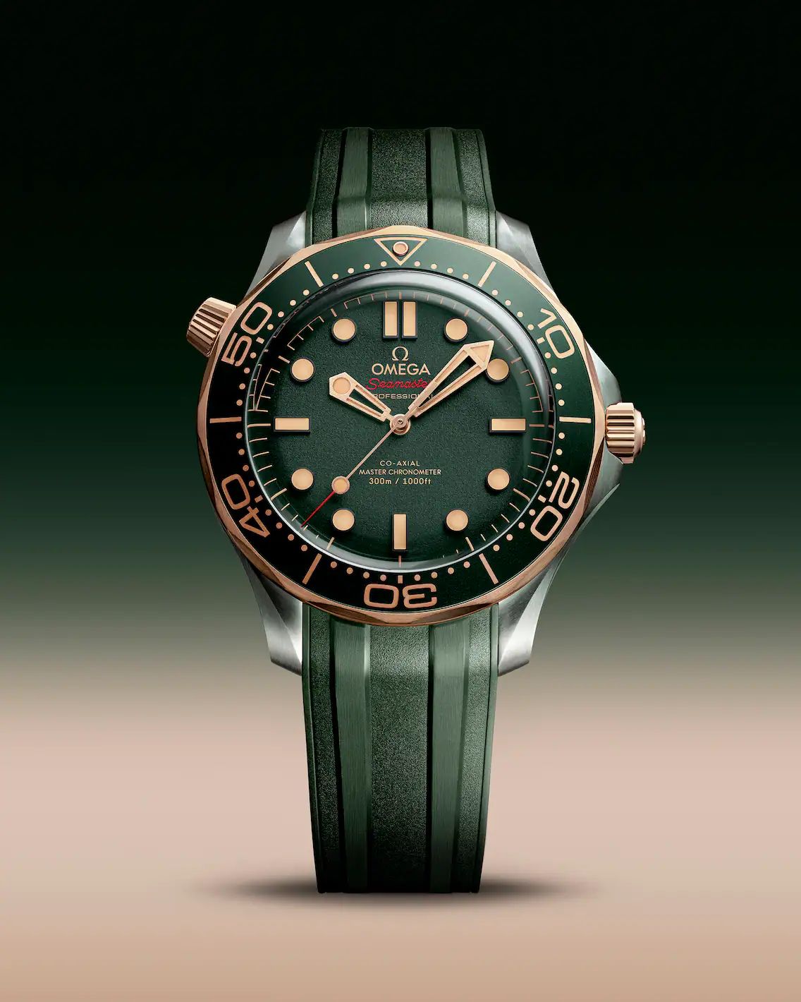 Omega Seamster Golden and Green Luxury look Japanese Automatic Mens Watch — zoomed view
