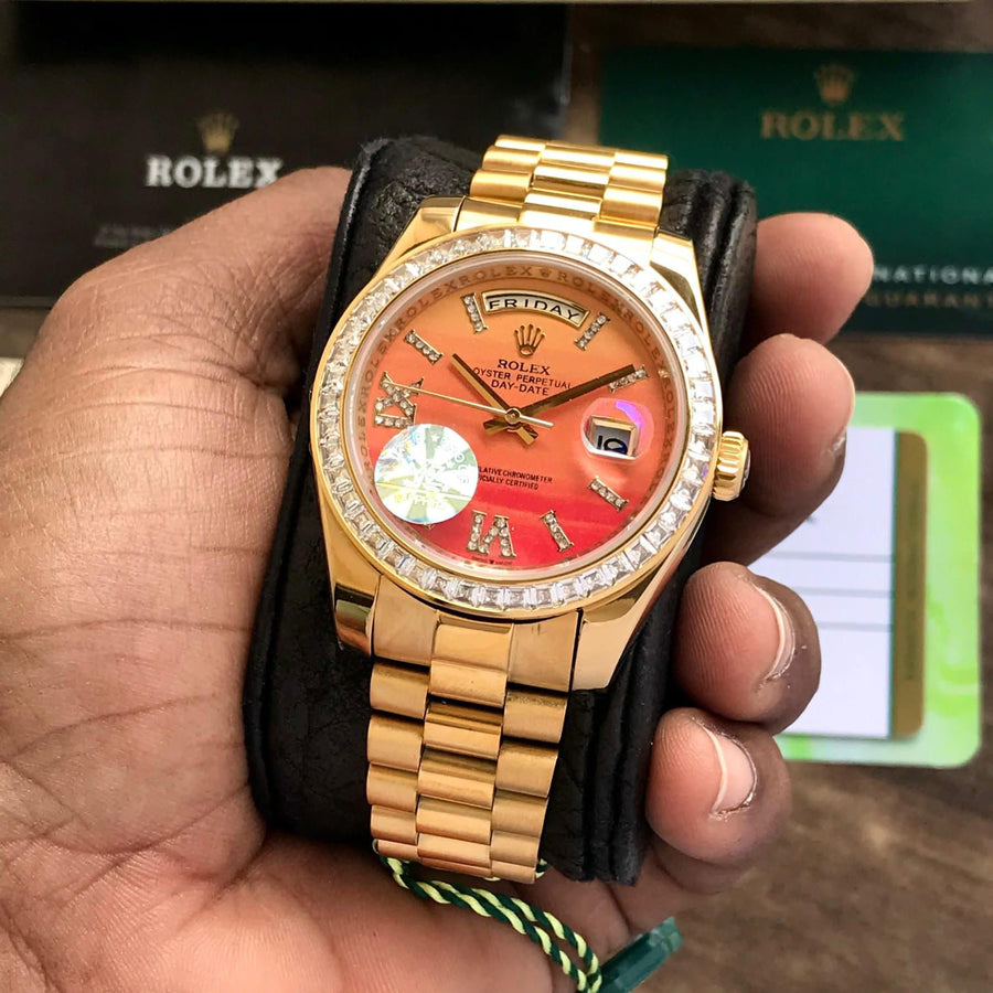 Rolex Day Date Golden Diamond Bazel Ring