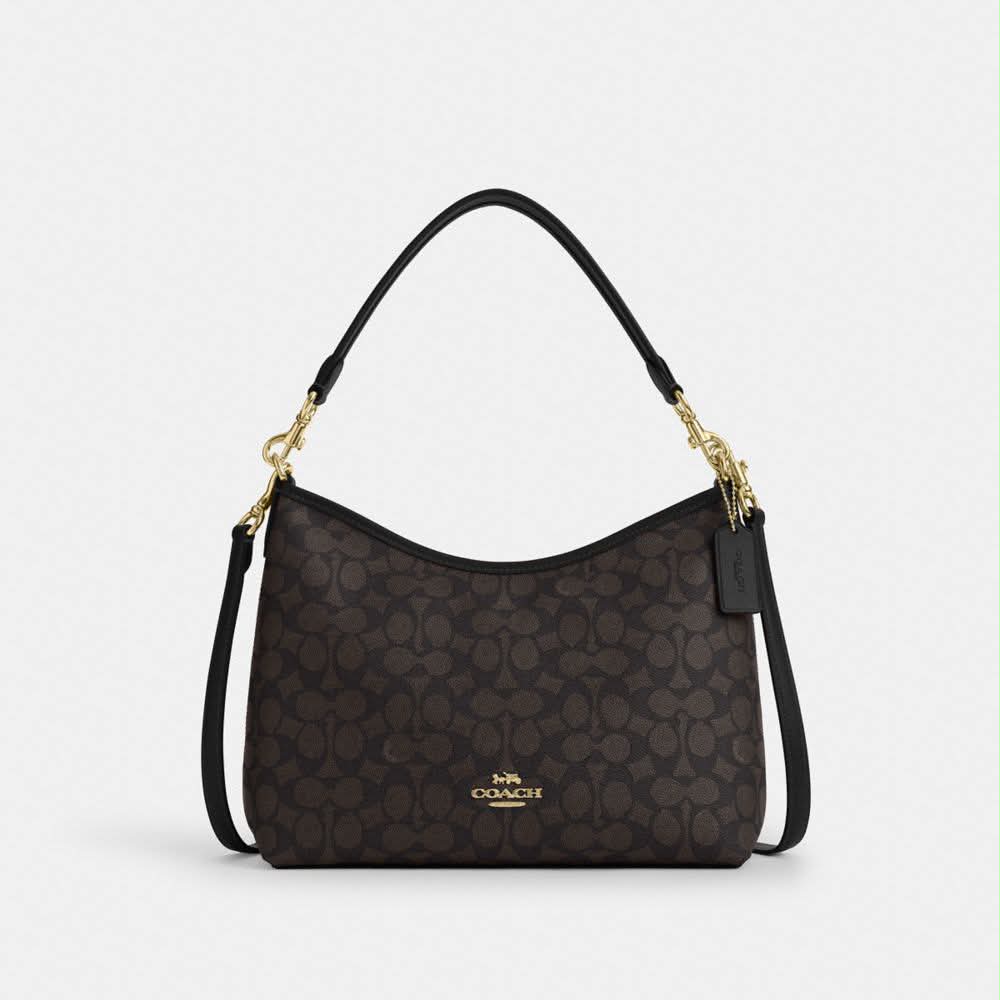 Coach Mollie Tote Bag 25 In Signature Canvas Gold Walnut Black