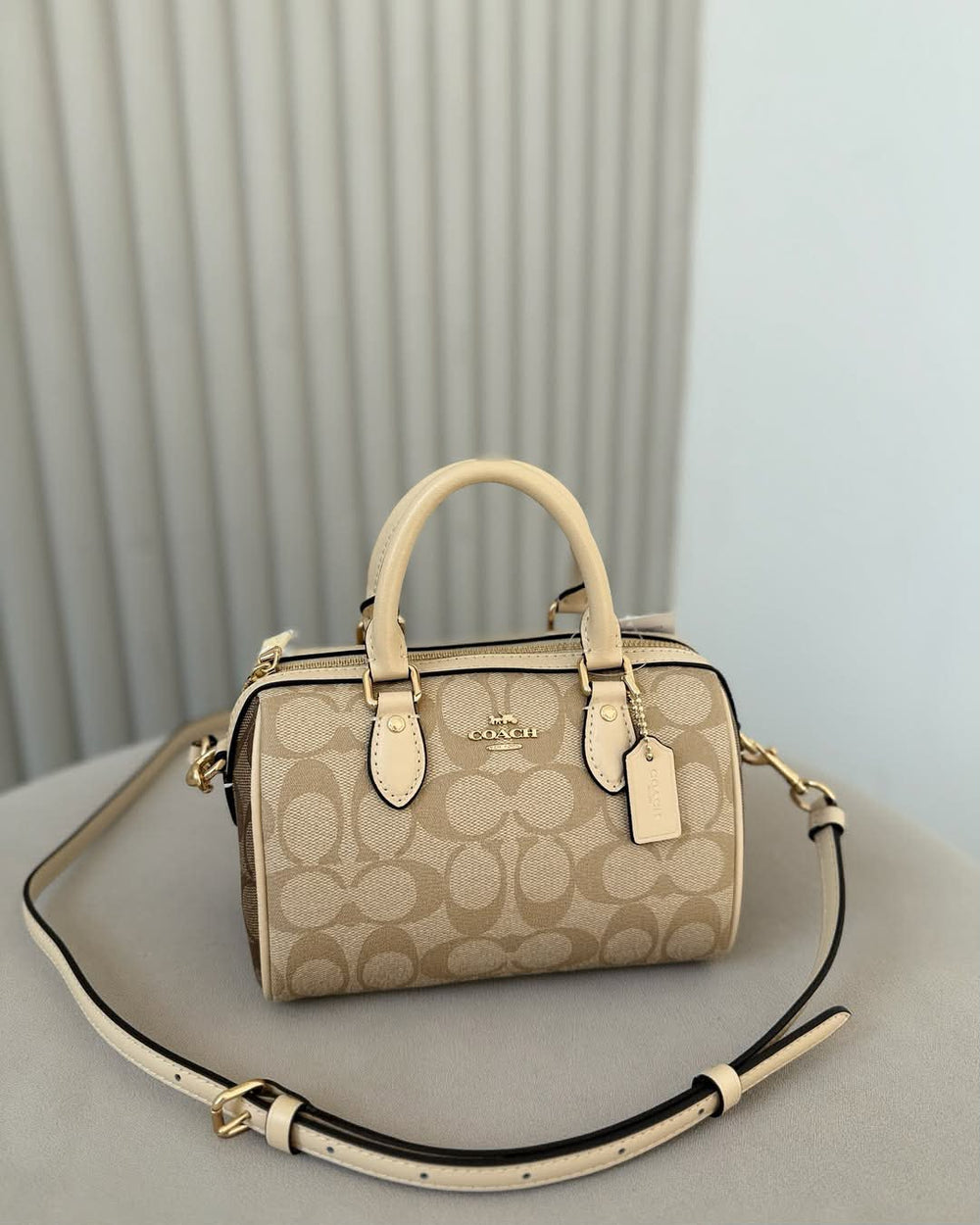 Coach Mini Rowan Bag Charm In Signature Canvas Signature Canvas-Gold-Tan-Brown
