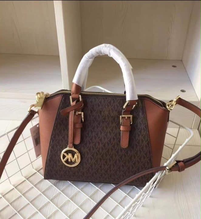 Michael Kors Ciara Medium Logo and Leather Satchel