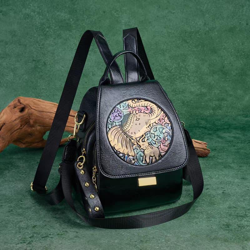 tan PU leather backpack — zoomed view