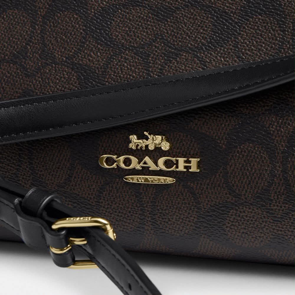 Coach Mollie Tote Bag 25 In Signature Canvas Gold Walnut Black