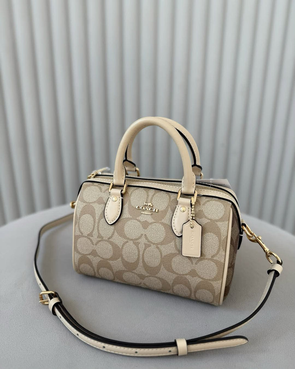 Coach Mini Rowan Bag Charm In Signature Canvas Signature Canvas-Gold-Tan-Brown