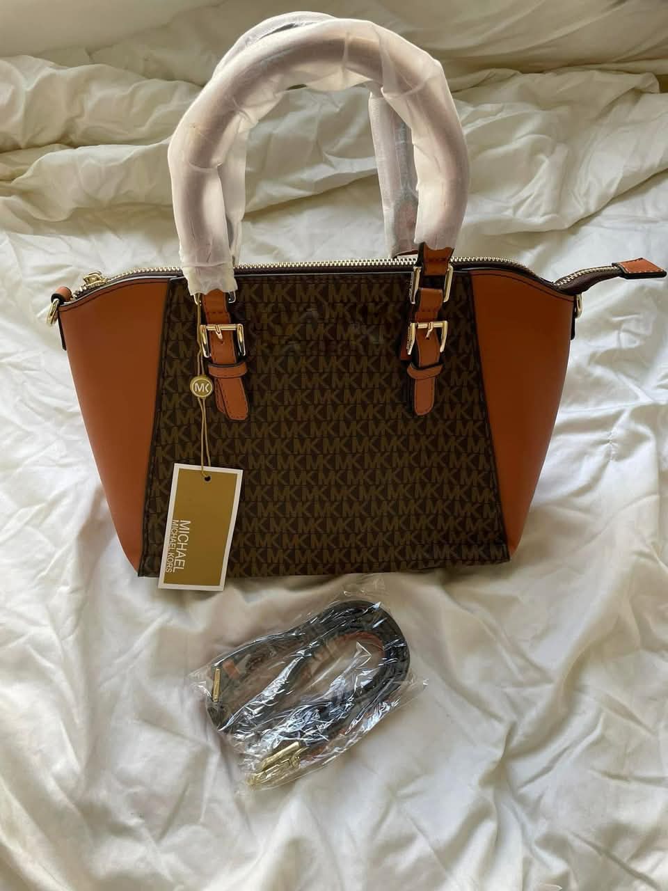 Michael Kors Ciara Medium Logo and Leather Satchel