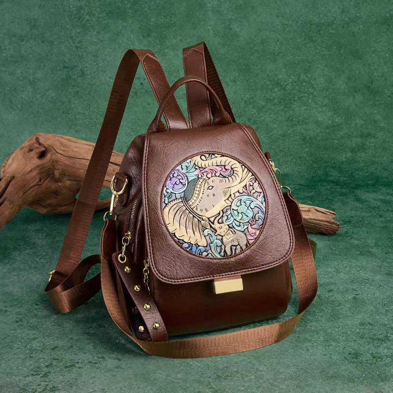 tan PU leather backpack