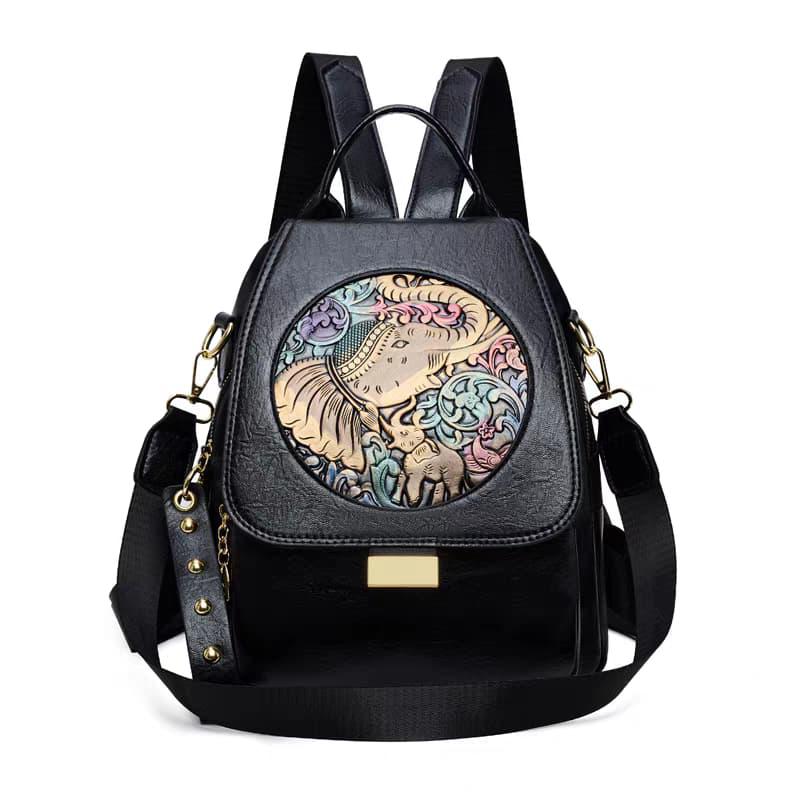tan PU leather backpack