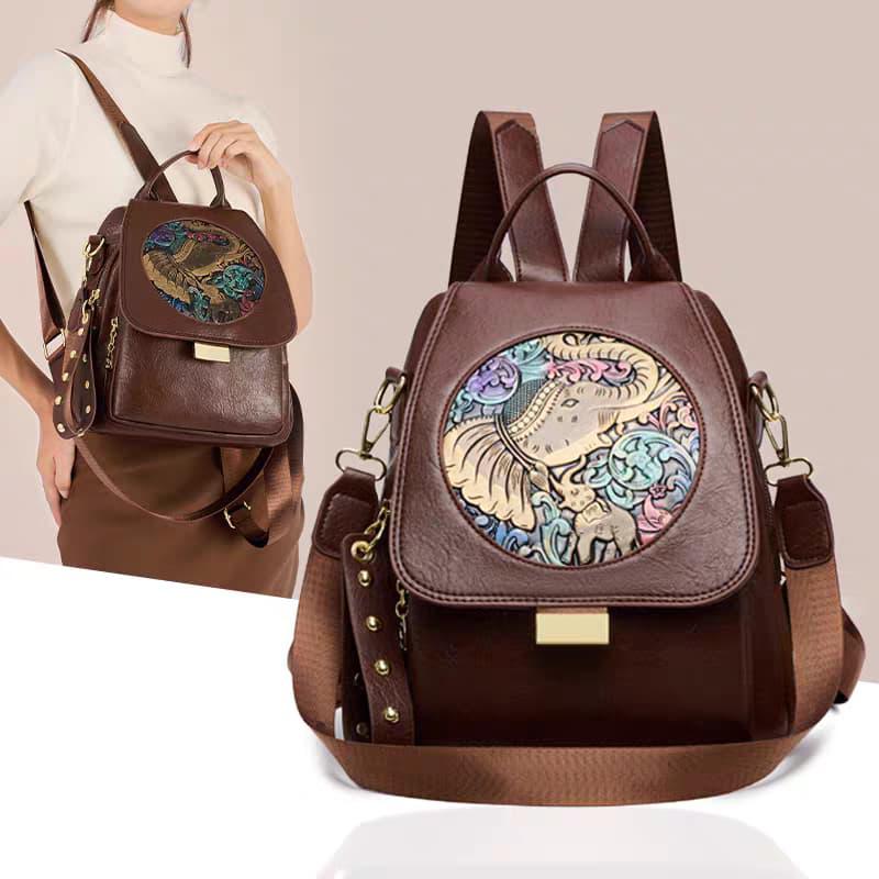 tan PU leather backpack