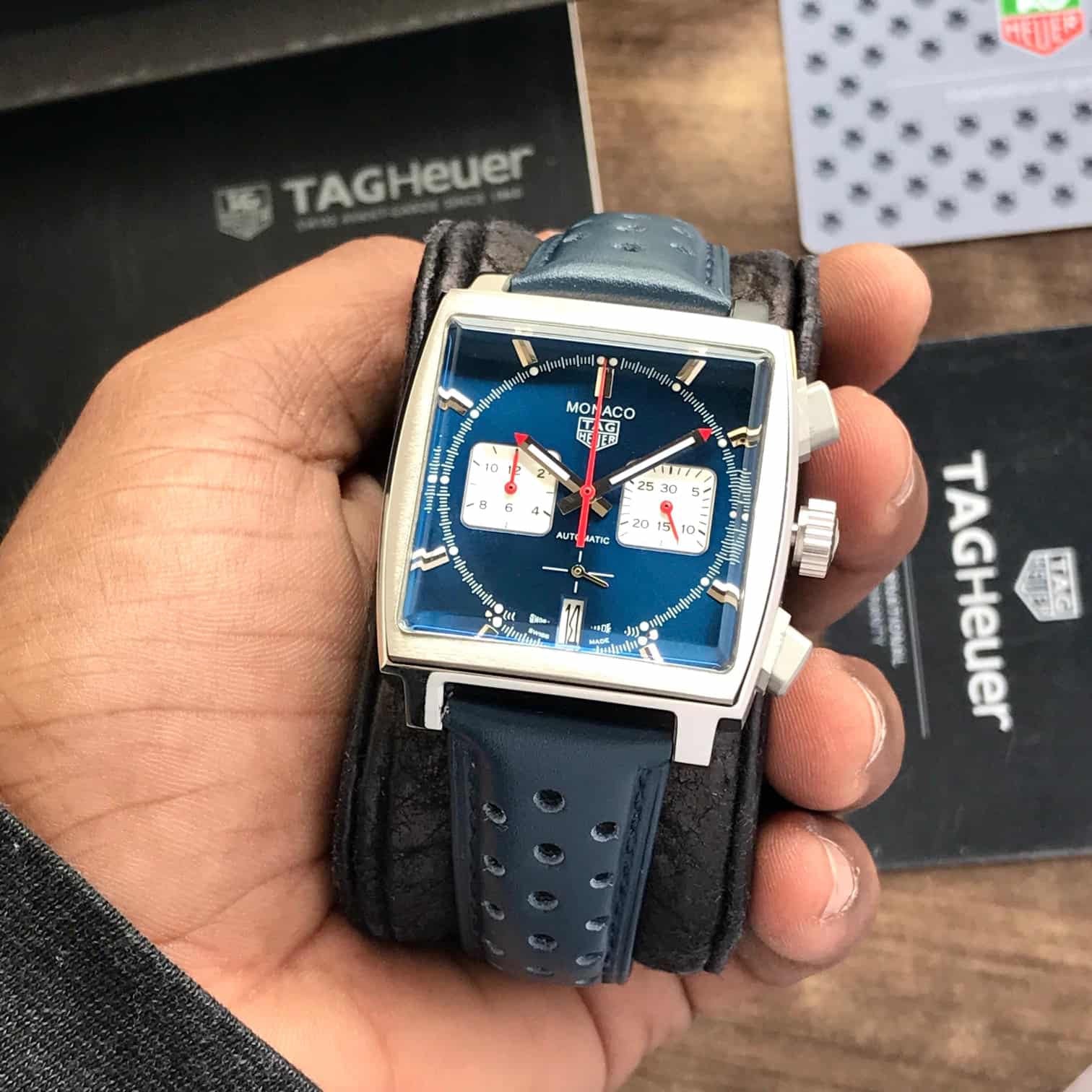 Tag Heuer Monaco Limited Edition Blue Japanese Mens Watch — zoomed view