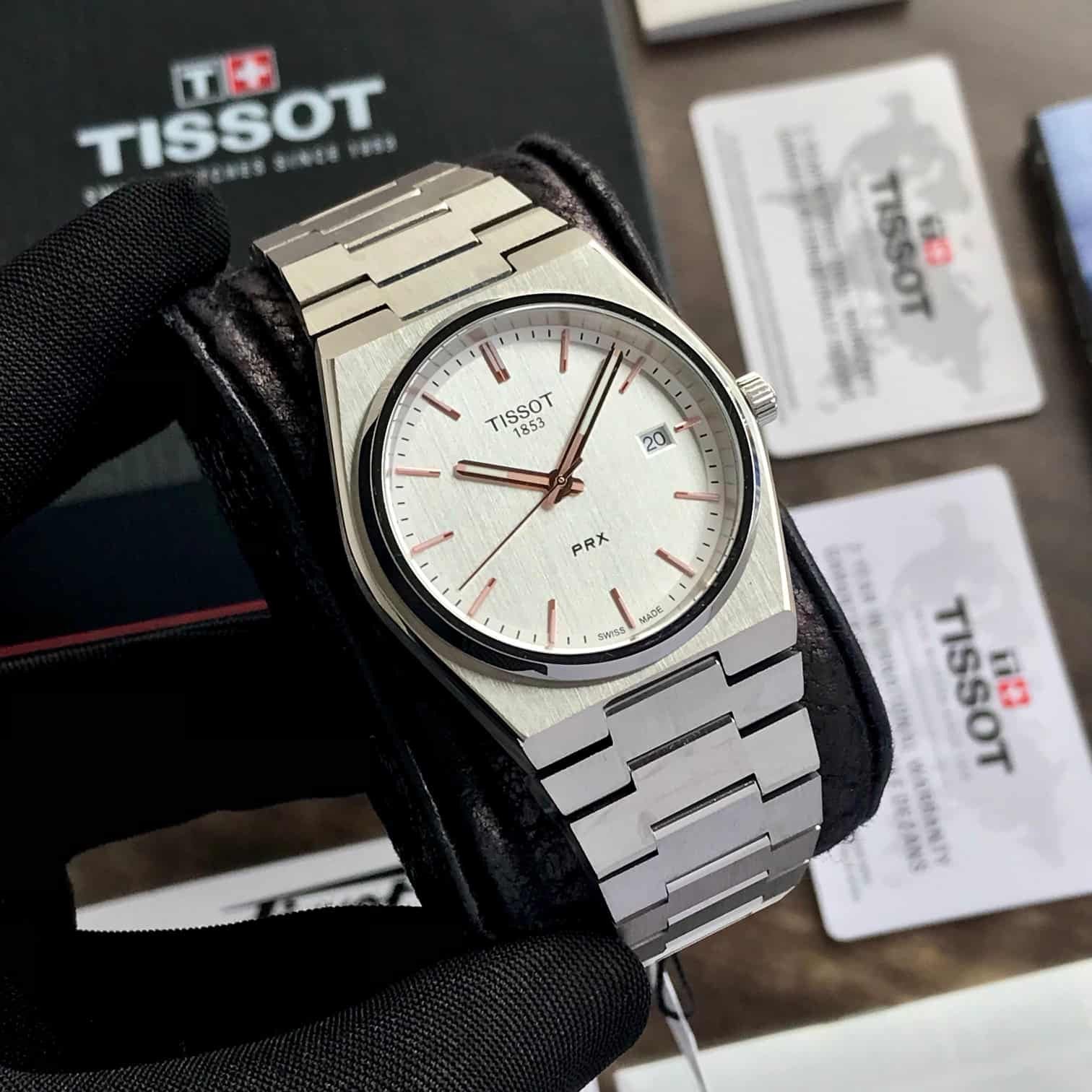 Tissot PRX Stainless Steel White Dial Japanese Mens Watch — zoomed view