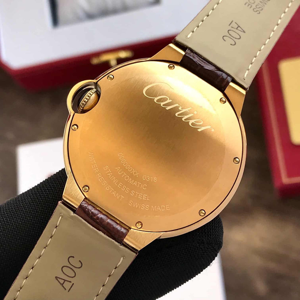 Cartier Ballon Bleu Japanese Automatic White Dial Brown Belt Mens Collection