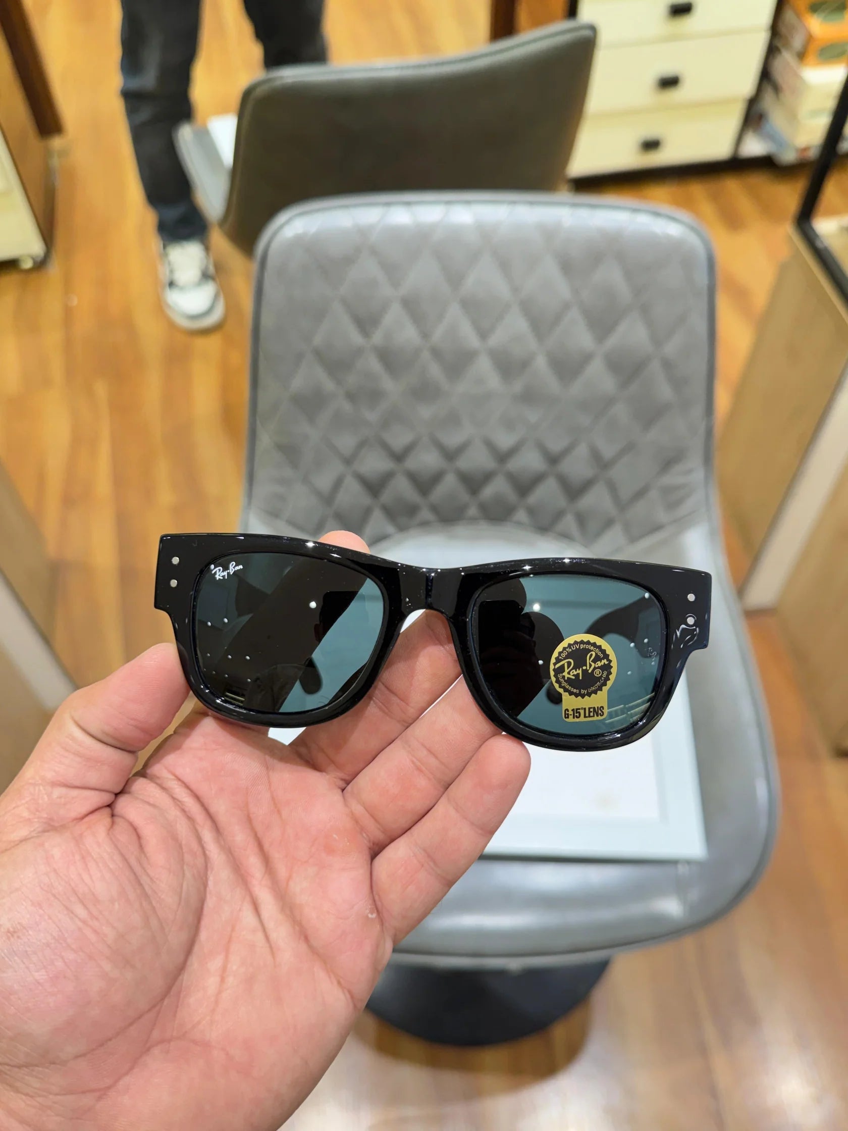 RB 0840 Full Black Glass Lens Mega Wayfarer UV-400 SUNGLASSES — zoomed view
