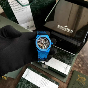 Audemars Piguet Royal Oak Double Balance Wheel Open worked Full Blue Skeleton Dial Automatic Mens Watch