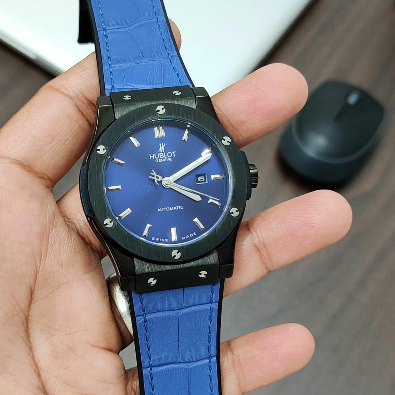 Hublot Classic Fusion Ceramic Blue 45mm Men's Watch — zoomed view