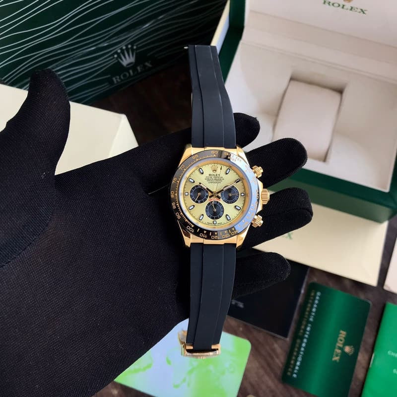 Rolex Daytona Cosmographs Yellow Gold Dial & Black Rubber Strap Japanese Master Quality Automatic Men’s Watch