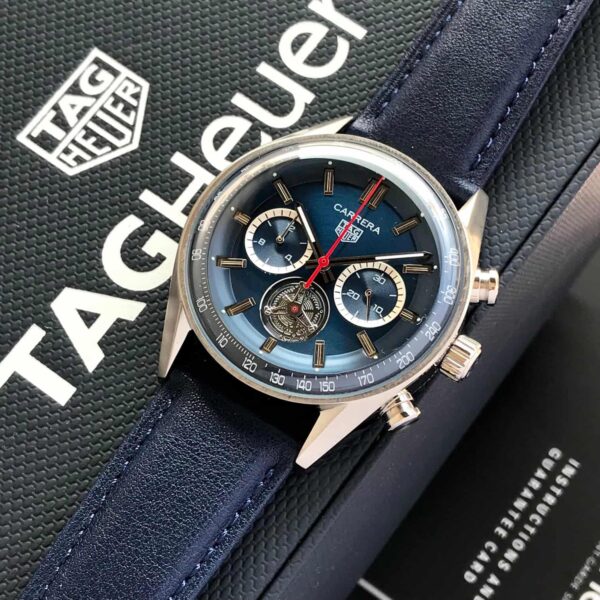 Tag Heuer Carrera Tourbillon 42mm Silver Blue Dial Mens Watch