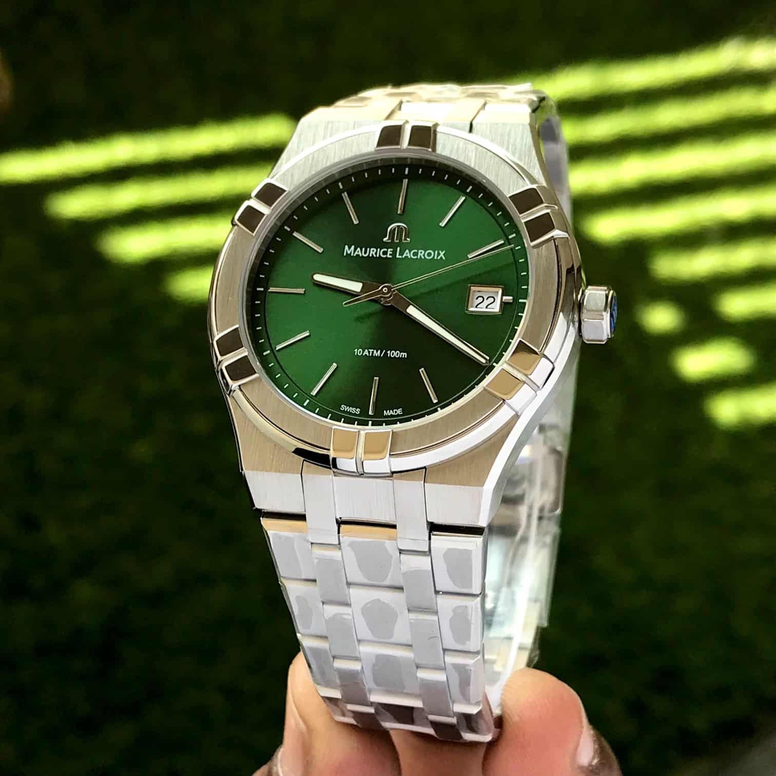 Maurice Lacroix Aikon Quartz 40mm Authentic Stainless Steel Green Dial — zoomed view