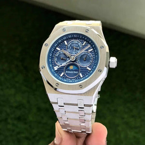 Audemars Piguet Perpetual Calendar Open Worked Silver Blue Dial Automatic Mens Watch
