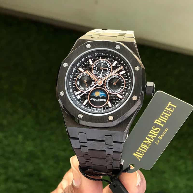 Audemars Piguet Perpetual Calendar Open Worked Full Black Automatic Mens Watch — zoomed view