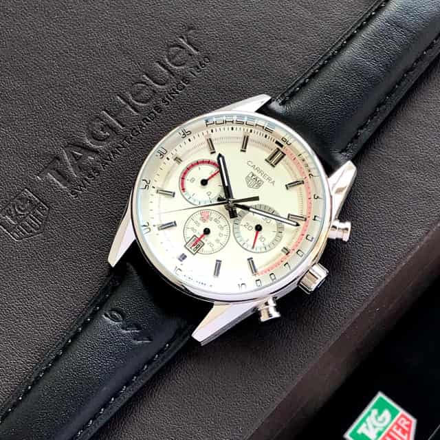 Tag Heuer Carrera Chronosprint X 911 Porsche White Dial Black Belt Japanese Mens Watch