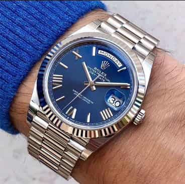 Rolex DayDate Silver-Blue Dial YZ Factory — zoomed view