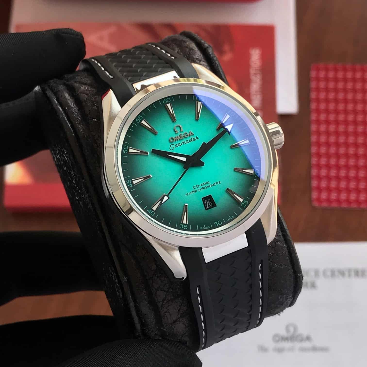 Omega Seamaster Aqua Terra Turquoise Dial Black Rubber Strap Automatic Mens Watch