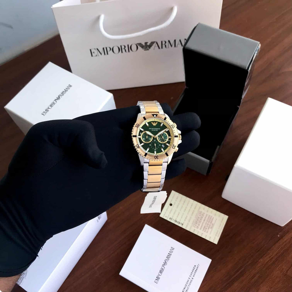Emporio Armani Two Tone Green Dial AR11586 Japanese Mens Watch