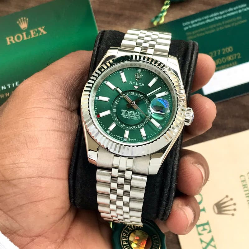 Rolex SkyDweller Stainless Steel Green Dial & Jubli Chain Strap Japanese Automatic Master Quality Men’s Watch — zoomed view
