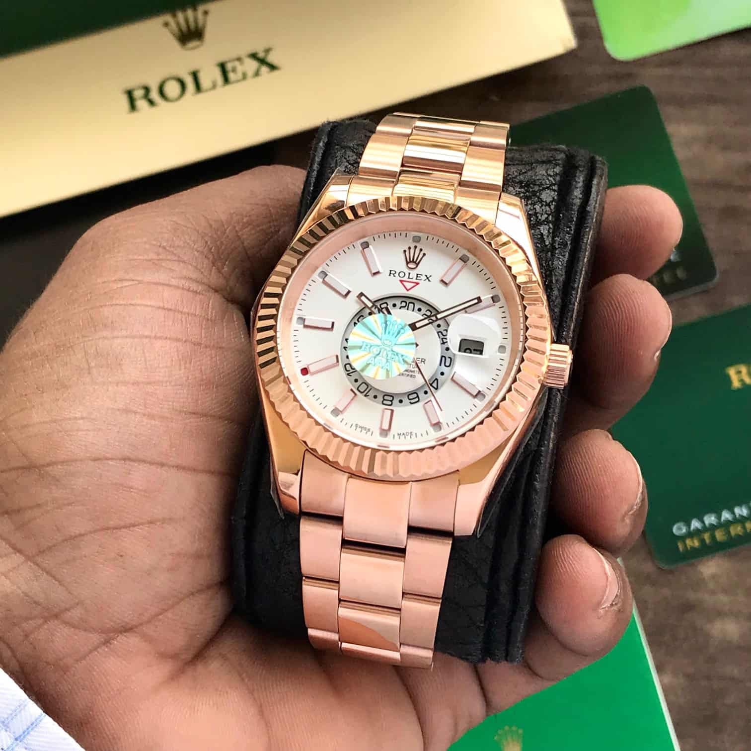 Rolex SkyDweller Rosegold White Dial Automatic Mens Watch — zoomed view