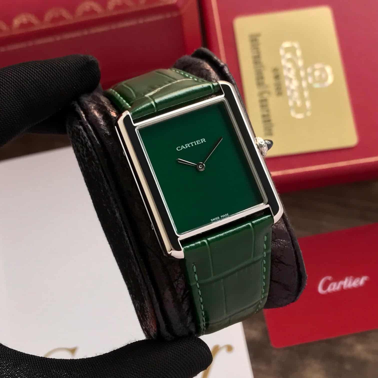 Cartier Tank Must Japanese Premium Medium Silver Green Unisex Watch
