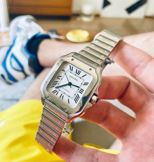 Cartier Santos Large Stainless Steel White Dial Swiss Automatic Mens Watch
