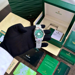 Rolex SkyDweller Silver Green Dial Jubli Chain Automatic Men’s Watch