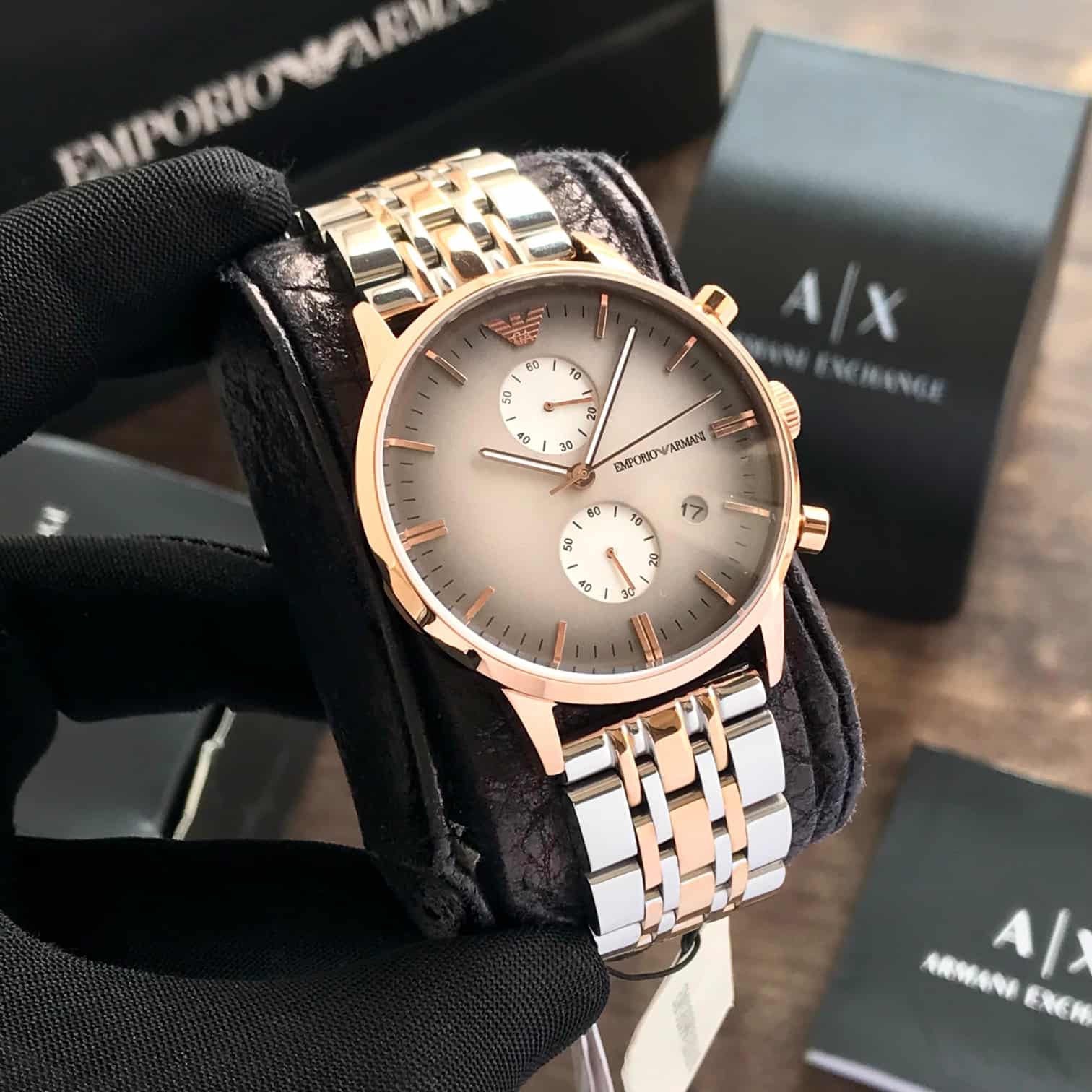 Emporio Armani AR1721 Gianni Two Tone Grey Dial Men’s Watch — zoomed view
