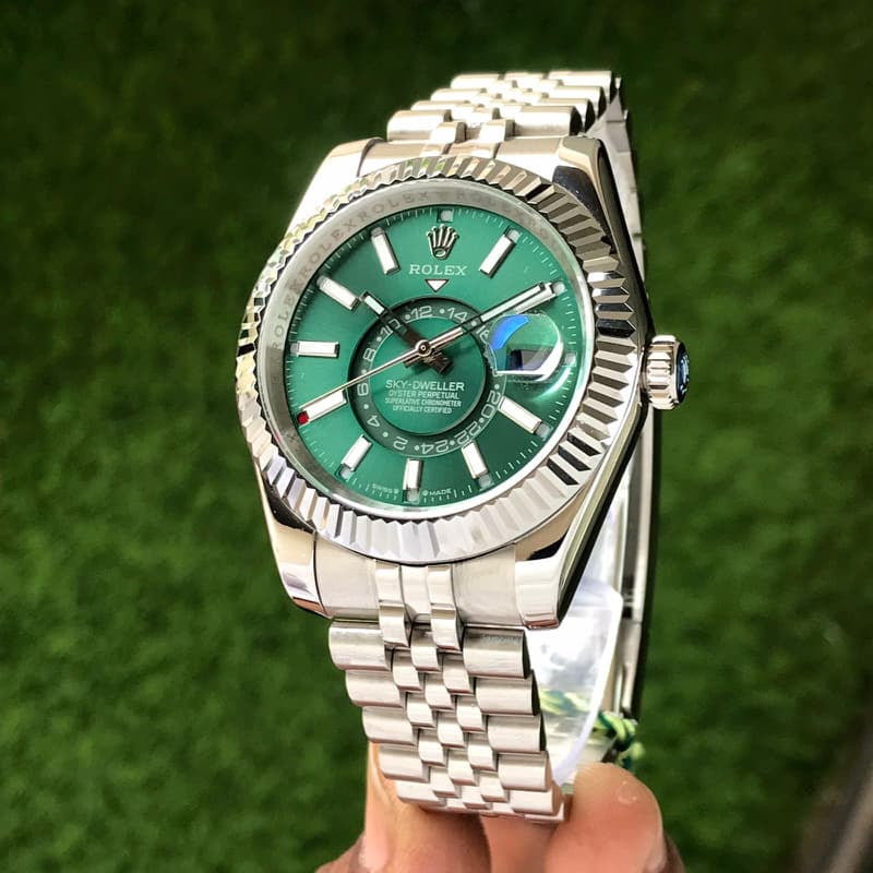 Rolex SkyDweller Stainless Steel Green Dial & Jubli Chain Strap Japanese Automatic Master Quality Men’s Watch