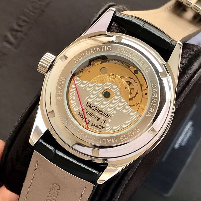 Tag Heuer Grand Carrera Calibre 5 Day Date Black Dial & Black Leather Strap Swiss Japanese Automatic Machinery Mens Watch