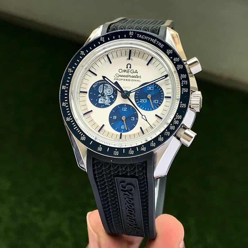 Omega Apollo 50th Anniversary Black Rubber Strap Limited Edition Men’s Watch — zoomed view