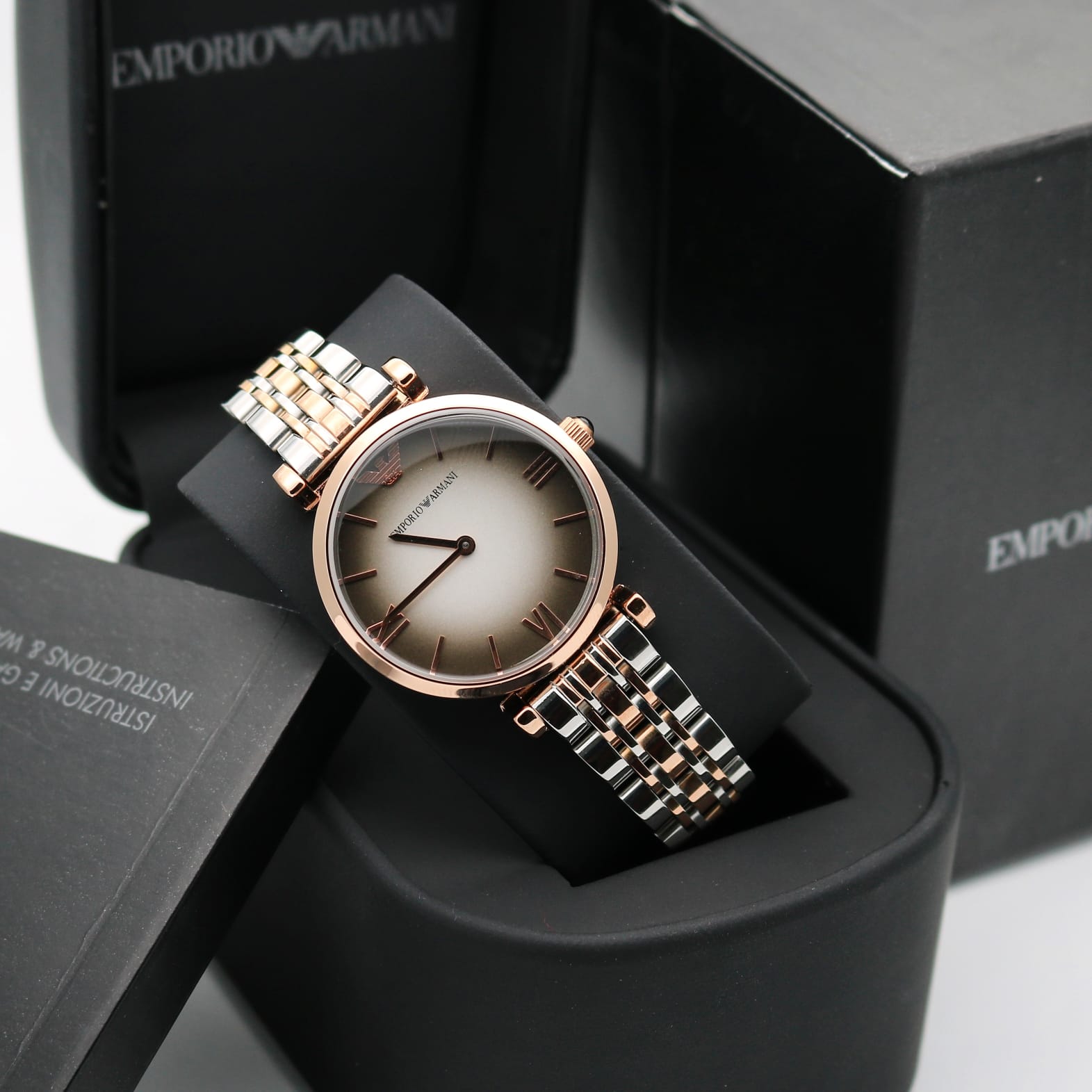 Emporio Armani Stainless Steel classic Quartz Grey Dial Two-Tone Women's Analog Watch Ar1725 — zoomed view