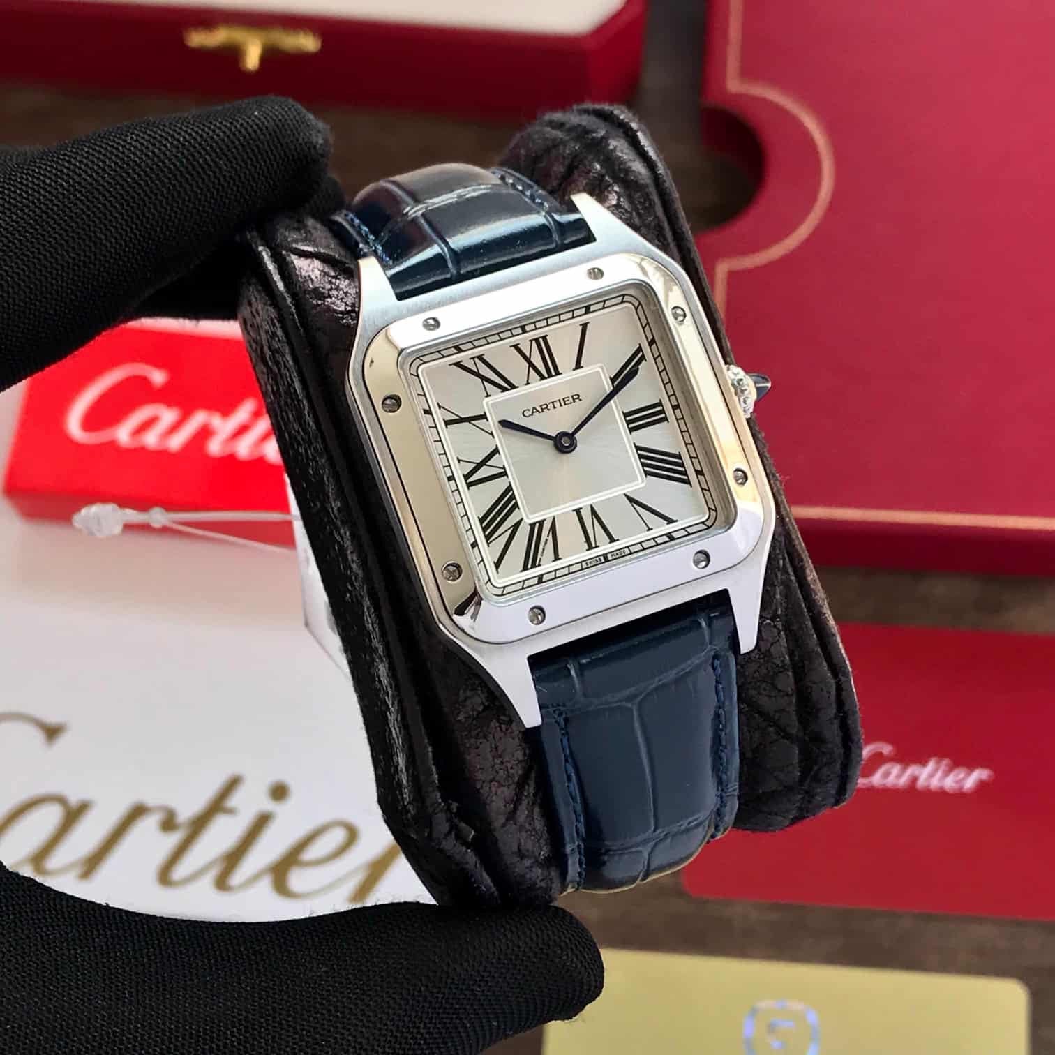 Cartier Santos Dumont Premium Silver White Dial Unisex Watch — zoomed view