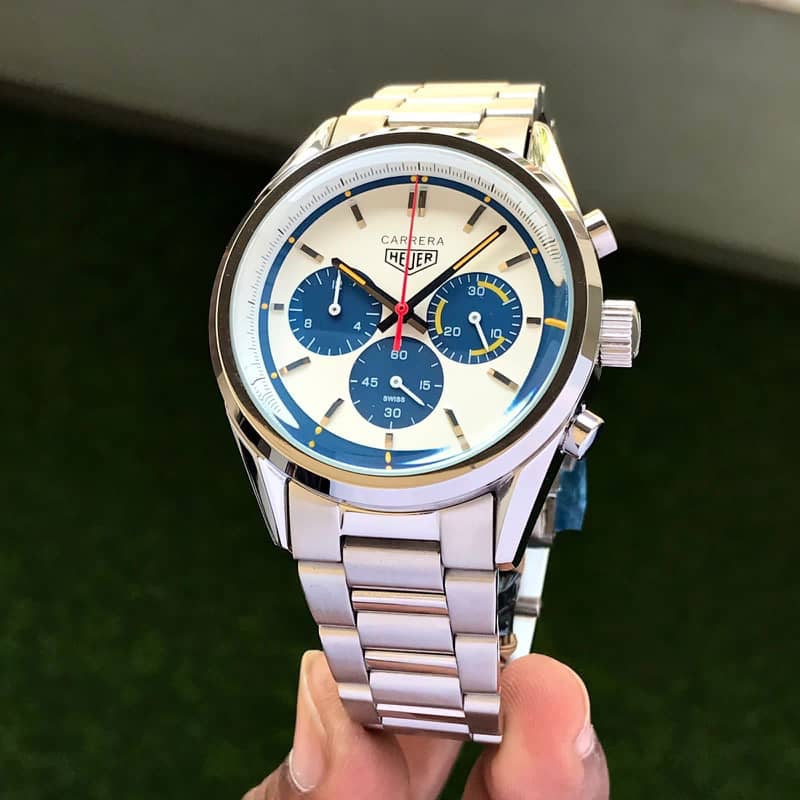 Tag Heuer Grand Carrera Blue Chronograph & Stainless Steel Strap Japanese Master Quality Men’s Watch — zoomed view