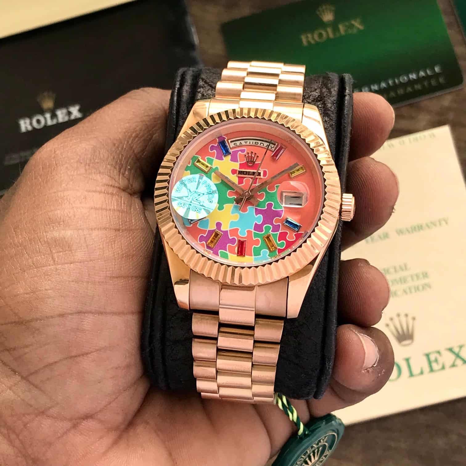 Rolex Day-Date Puzzle Dial Swiss Automatic Mens Watch — zoomed view